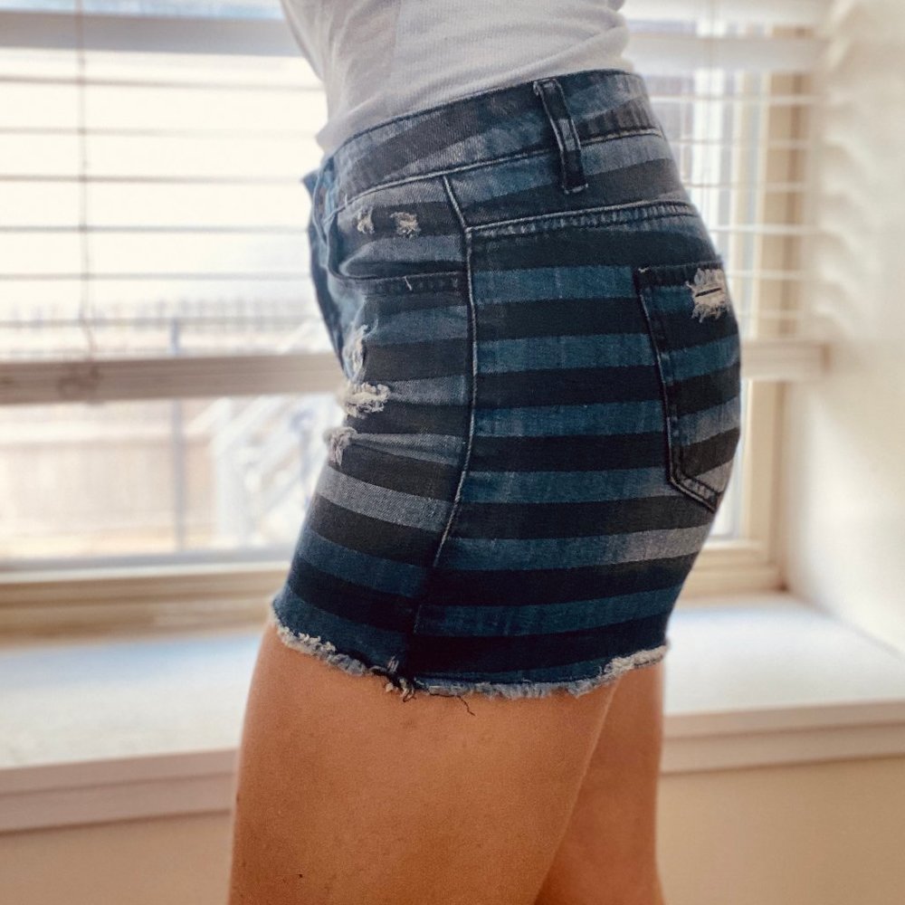 Striped Blue Denim Shorts